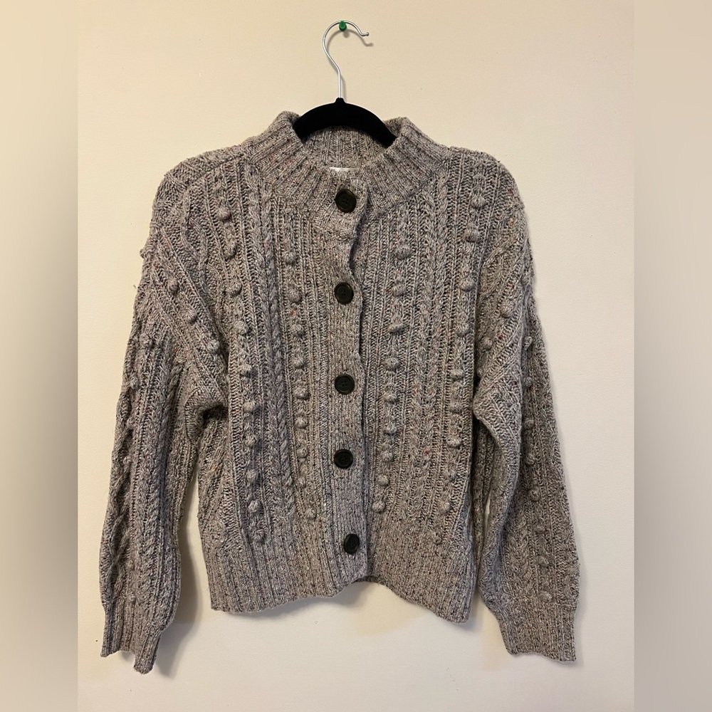 Madewell grey marled cardigan cable bobble